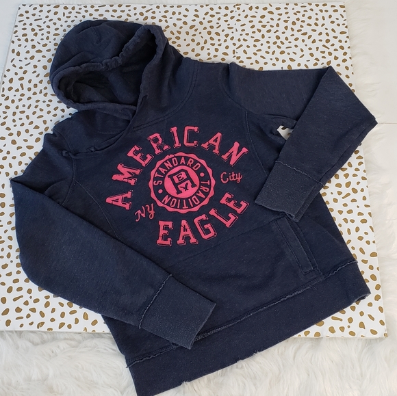 American Eagle blue pink hoodie sweatshirt M